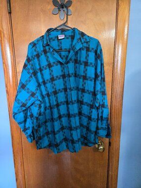 GARAN by Marita Long Sleeve Paid Shirt - Blue & Black, Size Large